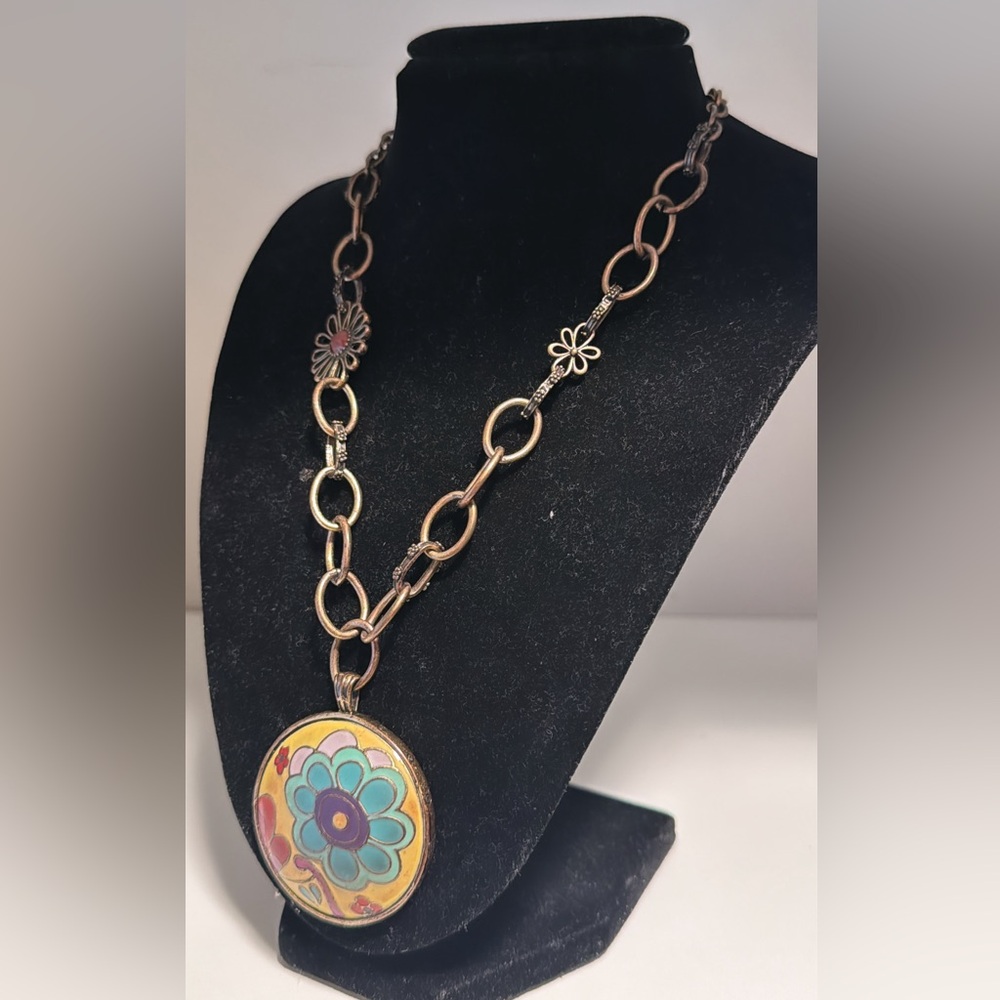 Lucky Brand Enamel Flower Pendant Necklace, Vintage - Picture 3 of 10